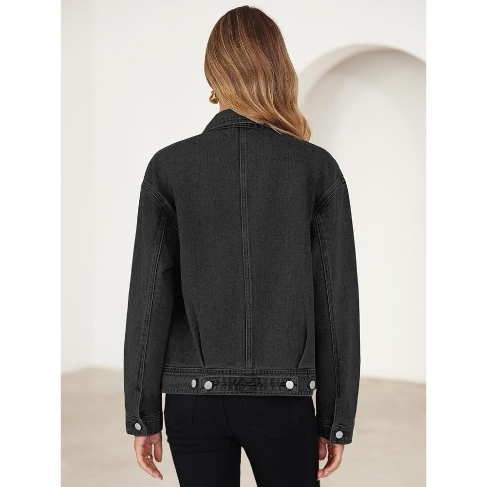 Classic BlackDenim Jacket Casual Chic Look Stylish Cropped Short Denim For Women - Picture 4 of 7